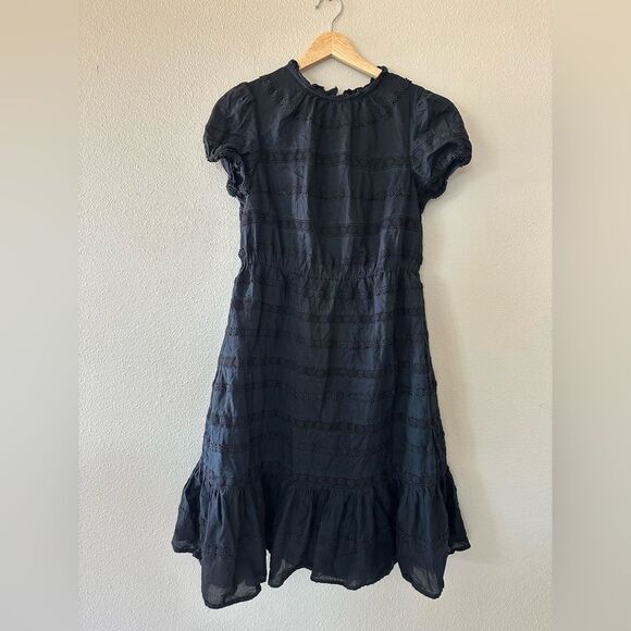 J Crew Black Puff Sleeve Daisy-Chain Knee Length Ruffle Dress - Picture 3 of 10